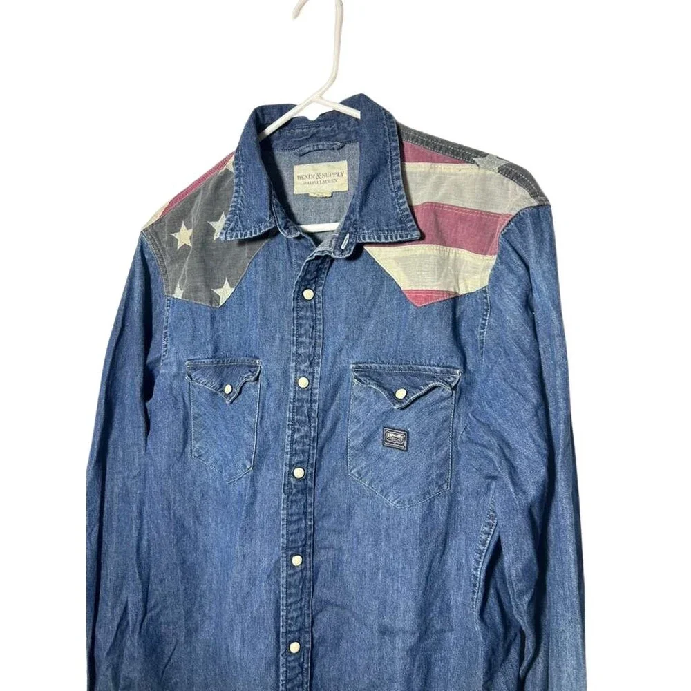 Denim & Supply Ralph Lauren Pearl Snap Button Down Shirt Mens Large Chambray USA - Picture 2 of 4